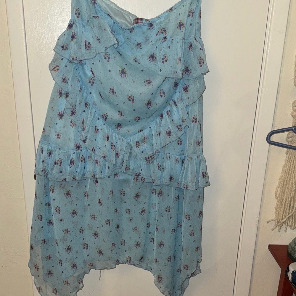 Urban Outfitters Light Blue Floral Ruffle Dress COTTAGECORE